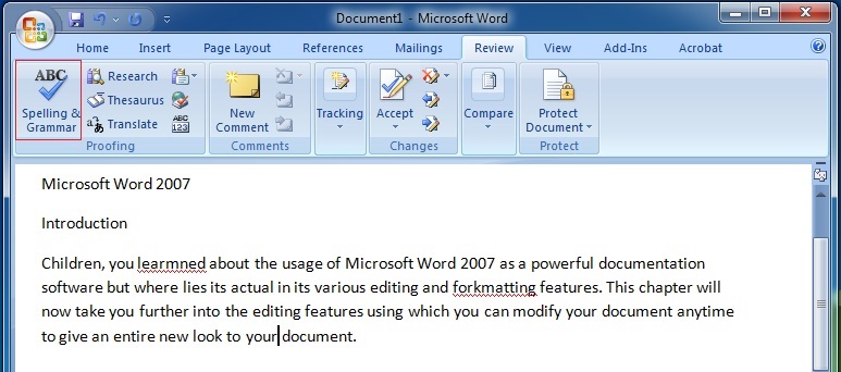 Editing Text in Microsoft Word 2007 Spellings and Grammar23 (2)