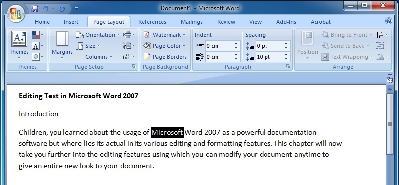 Editing Text in Microsoft Word 2007 To Select a Word2