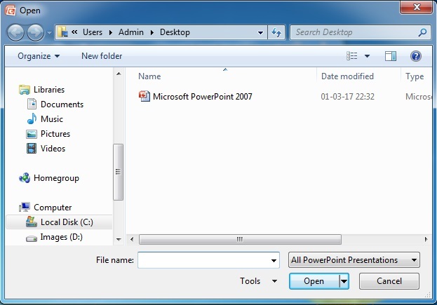Microsoft Powerpoint To Open an Existing Presentation2