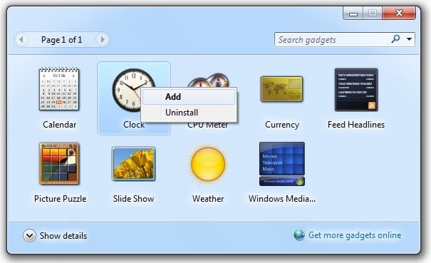 Windows Settings – Gadget and choose Add option
