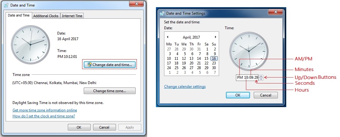 Windows Settings – change date and time