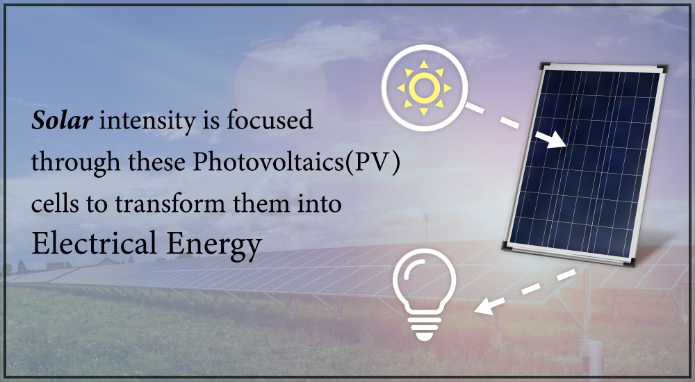 Solar intensity is focused through these PV cells to transform them into electrical energy. 