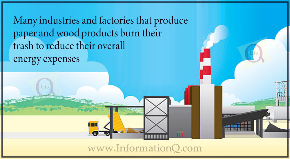 Many industries and factories that produce paper and wood products burn their trash to reduce their overall energy expenses. 